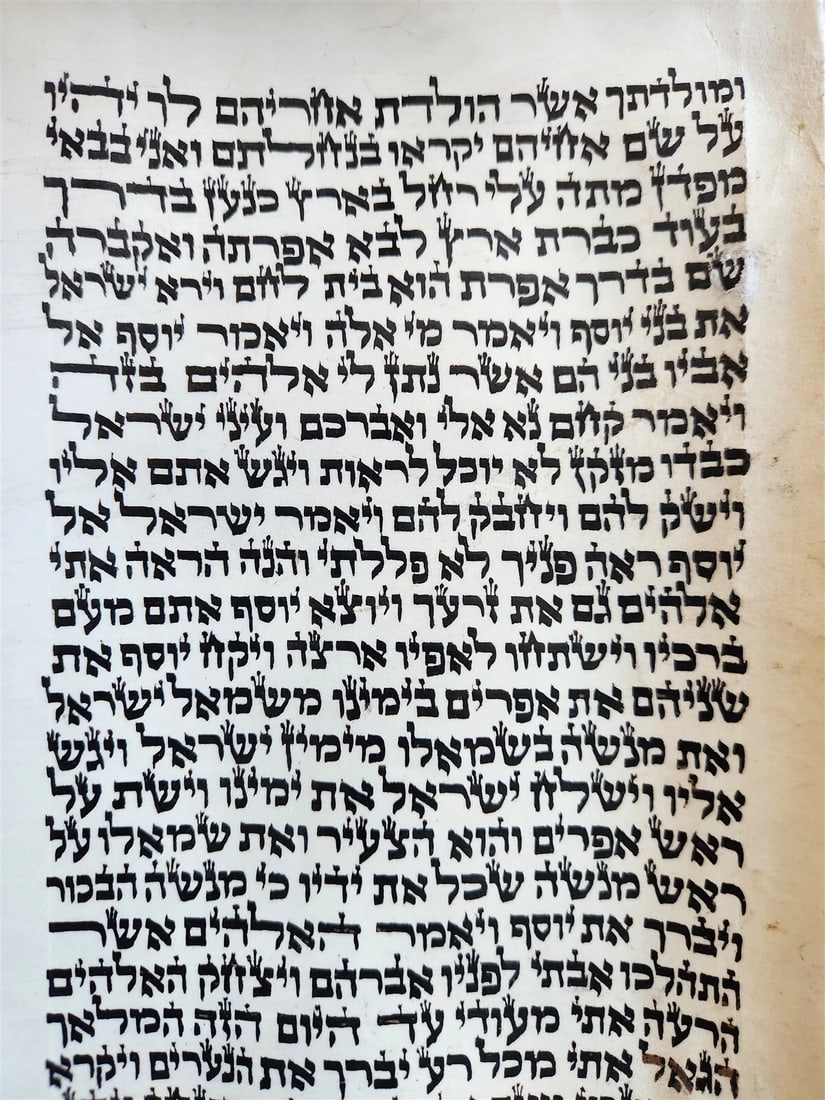 TORAH SCROLL FRAGMENT MANUSCRIPT on VELLUM antique BIBLE GENESIS 48:6 Exodus 3:7 - 5