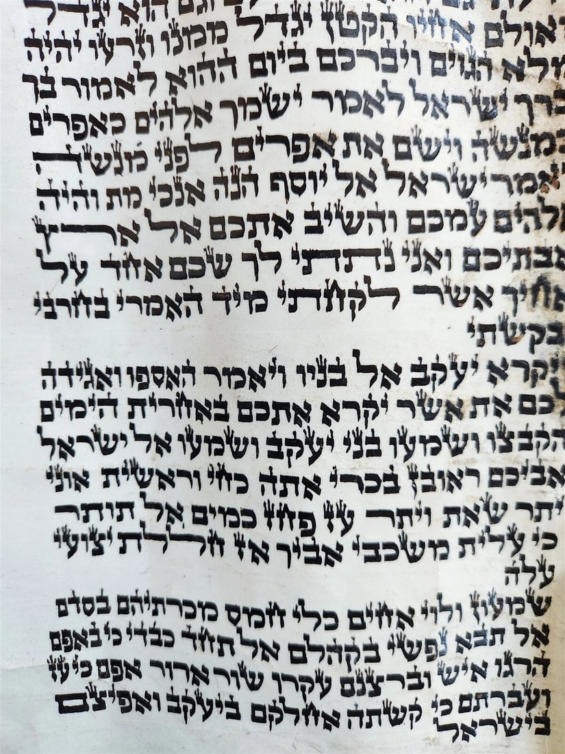 TORAH SCROLL FRAGMENT MANUSCRIPT on VELLUM antique BIBLE GENESIS 48:6 Exodus 3:7 - 6