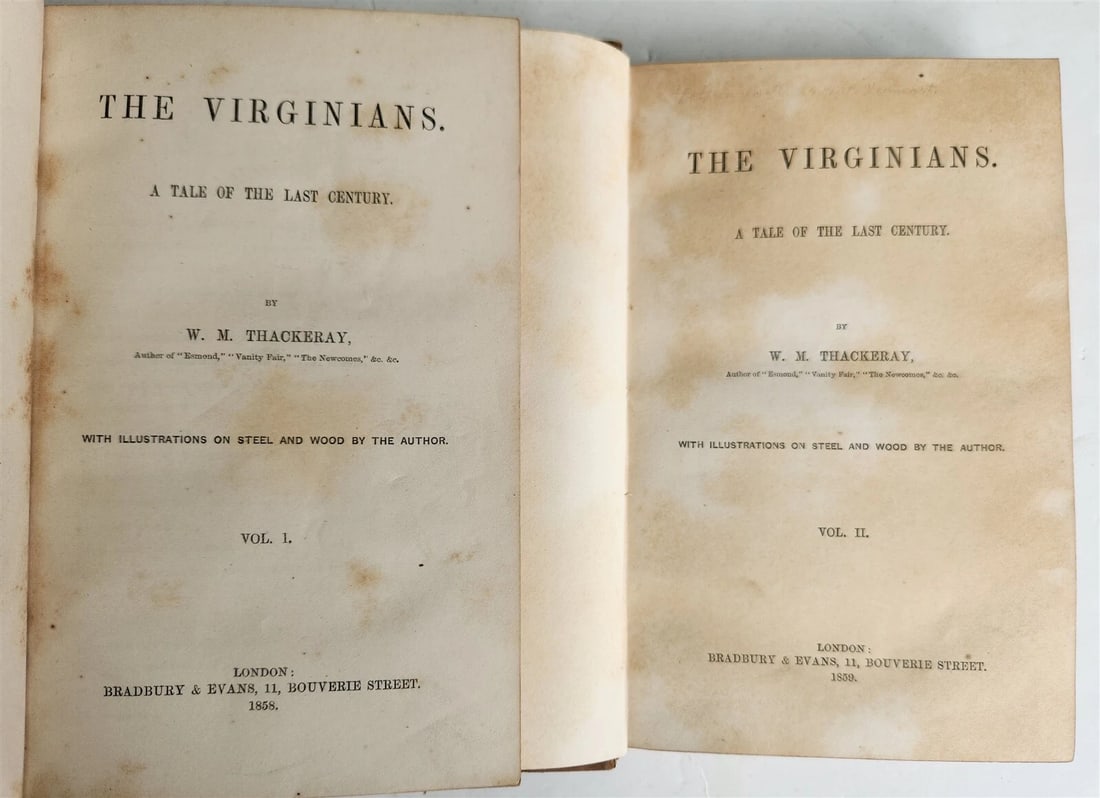 1858 THE VIRGINIANS by THACKERAY 2 VOLUMES antique Americana ILLUSTRATED - 5