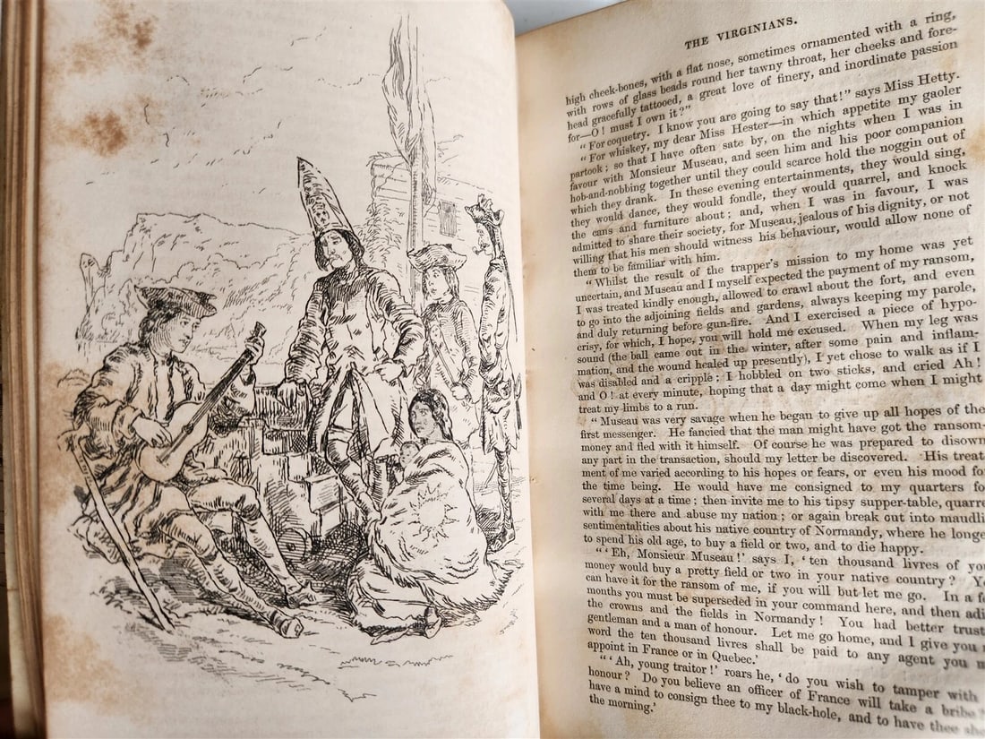 1858 THE VIRGINIANS by THACKERAY 2 VOLUMES antique Americana ILLUSTRATED - 7