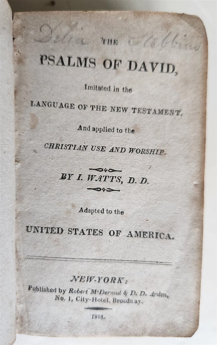 1816 PSALMS of DAVID in ENGLISH by I. WATTS antique NEW YORK AMERICANA - 4