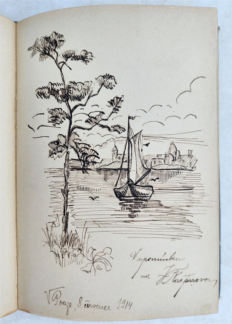 1912-18 ALBUM AMICORUM - MANUSCRIPT CZECH GERMAN BOOK antique POETRY ILLUSTRATED - 18