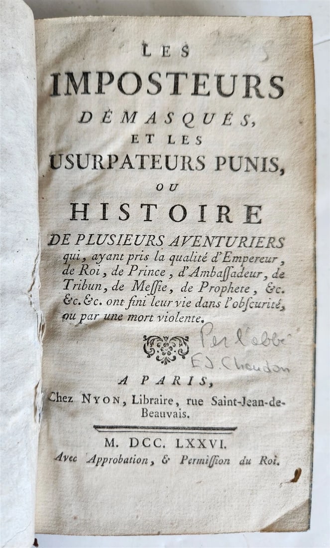 1776 IMPOSTORS & PUNISHED USURPERS story of several adventurers antique FRENCH (1 of 5)
