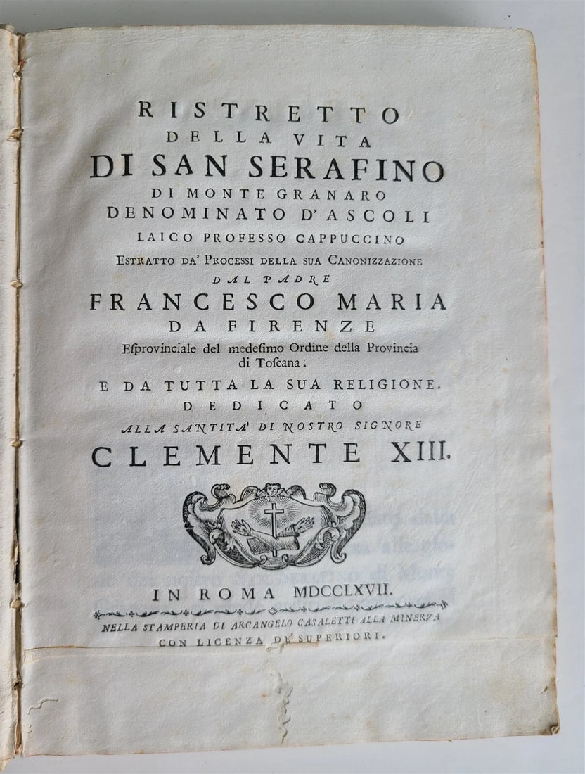 1768 RISTRETTO DELLA VITA DI SAN SERAFINO antique VELLUM BOUND in Italian - 3