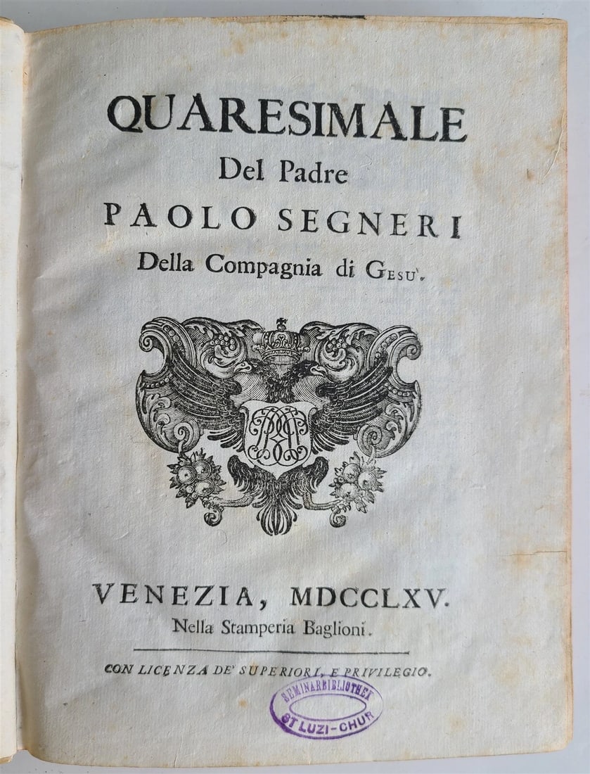 1765 QUARESIMALE DEL PADRE PAOLO SEGNERI antique VELLUM BOUND in Italian (1 of 18)