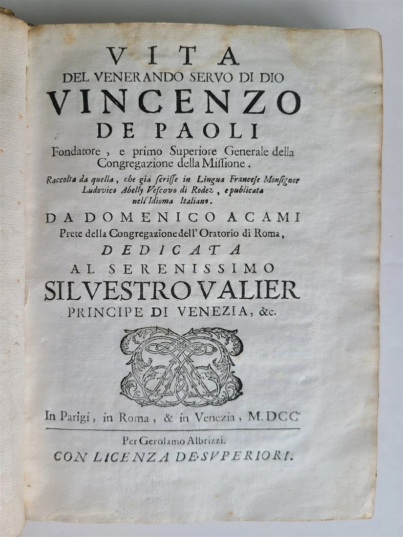 1700 VITA DEL VENERANDO SERVO DI DIO VINCENZO DE PAOLI antique VELLUM BINDING - 2