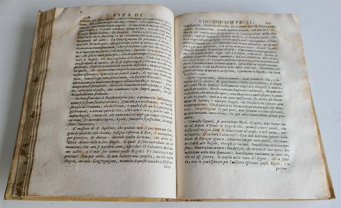 1700 VITA DEL VENERANDO SERVO DI DIO VINCENZO DE PAOLI antique VELLUM BINDING - 7