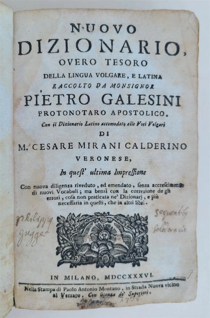1736 ITALIAN DICTIONARY antique Nuovo Dizionario della lingua volgare, e latina (1 of 9)