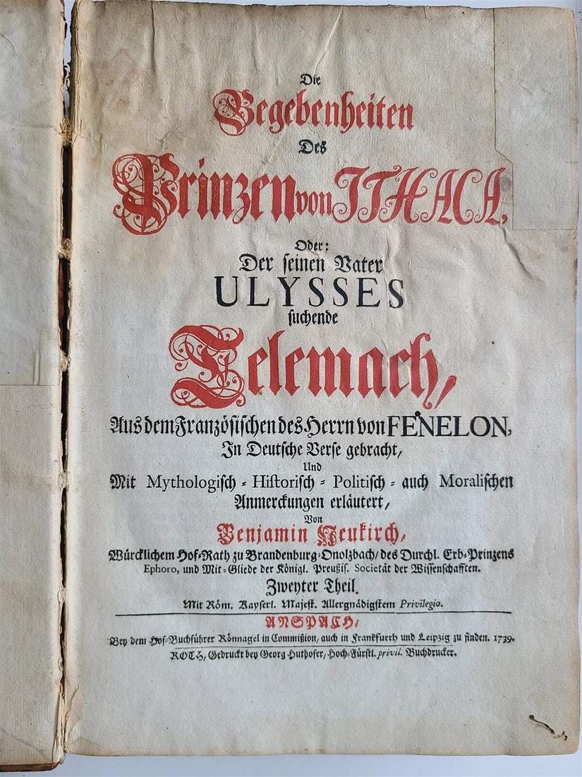 1739 TELEMACHUS SEEKING HIS FATHER ILLUSTRATED FOLIO antique in GERMAN - 3