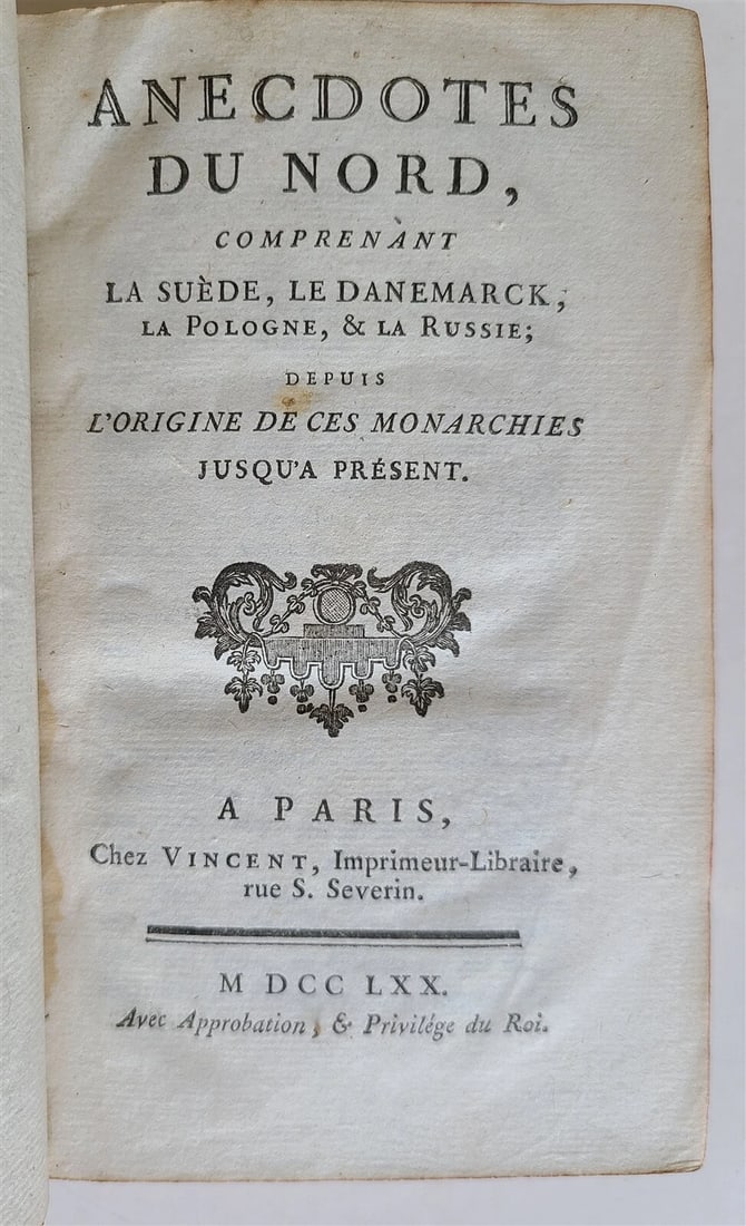 1770 ANECDOTES DU NORD antique FRENCH HISTORY of Sweden Denmark Poland & Russia (1 of 6)