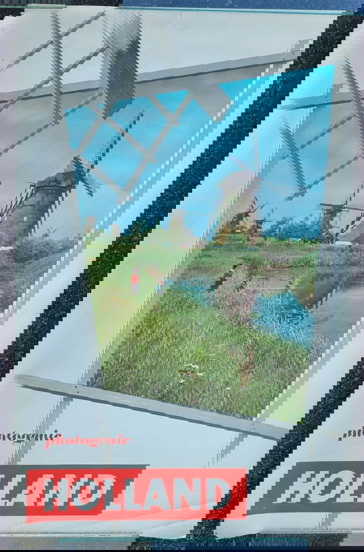 1960s NETHERLANDS PHOTOGENIC HOLLAND TRAVEL POSTER WINDMILL vintage 24.5 x 38.5": Title: 1960s NETHERLANDS PHOTOGENIC HOLLAND TRAVEL POSTER WINDMILL vintage 24.5 x 38.5" Description: Size 24.5 by 38.5" VERY GOOD CONDITION, some minor wear Reserve: $28.00 Shipping: Domestic: 