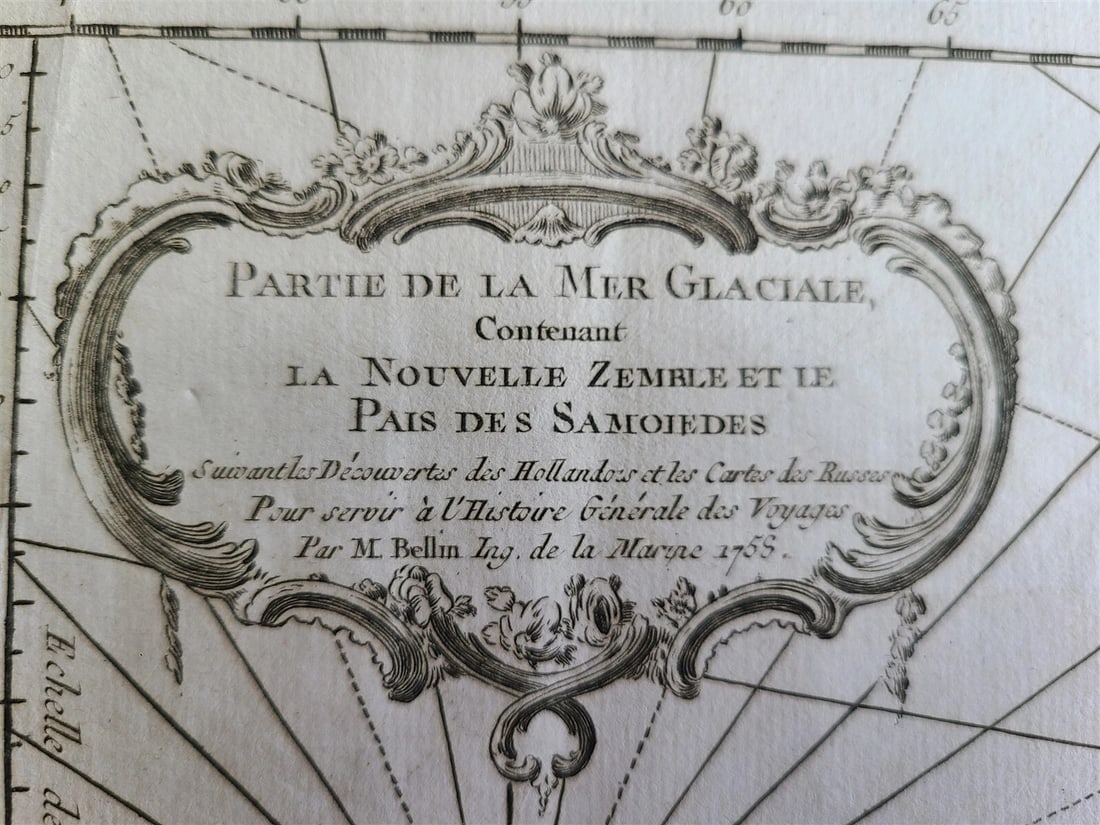 1758 MAP PARTIE DE LA MER GLACIALE contenants La Nouvelle Zemble RUSSIA antique - 2