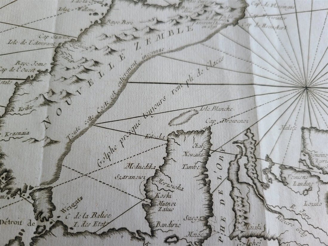 1758 MAP PARTIE DE LA MER GLACIALE contenants La Nouvelle Zemble RUSSIA antique - 3