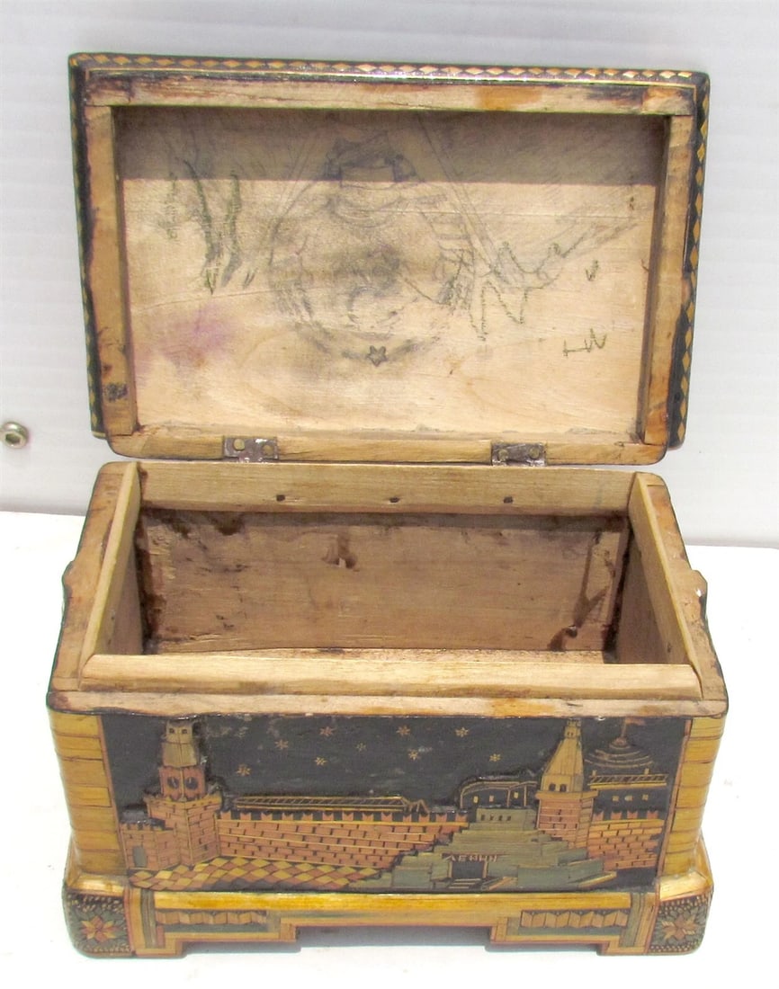 1954 RUSSIAN PROPAGANDA AMAZING HAND MADE BOX folk art VINTAGE - 11