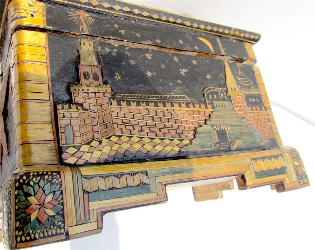 1954 RUSSIAN PROPAGANDA AMAZING HAND MADE BOX folk art VINTAGE - 13