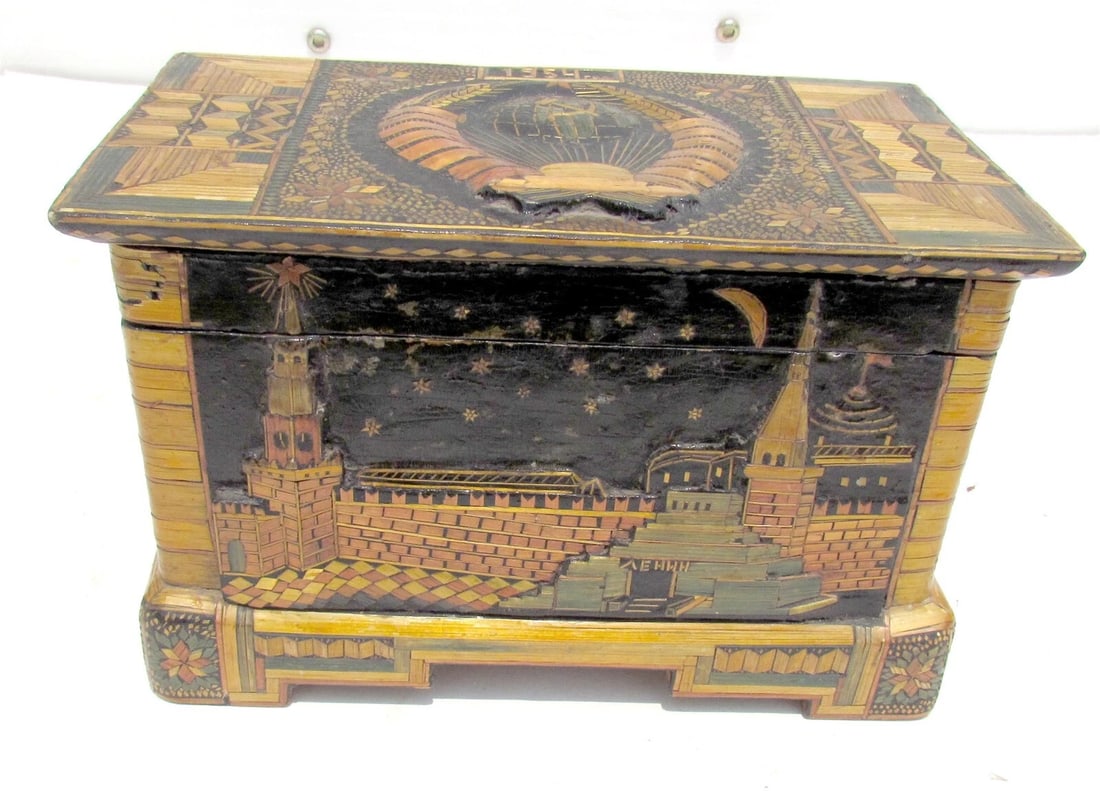 1954 RUSSIAN PROPAGANDA AMAZING HAND MADE BOX folk art VINTAGE - 2