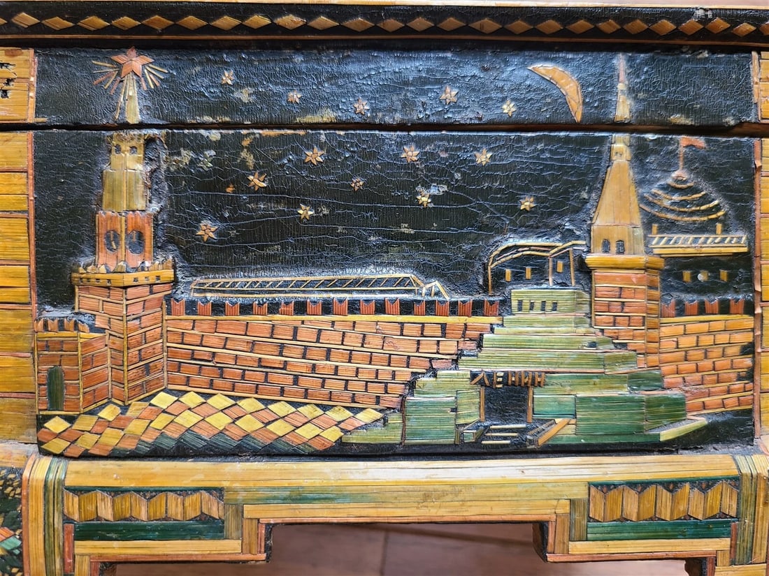 1954 RUSSIAN PROPAGANDA AMAZING HAND MADE BOX folk art VINTAGE - 3