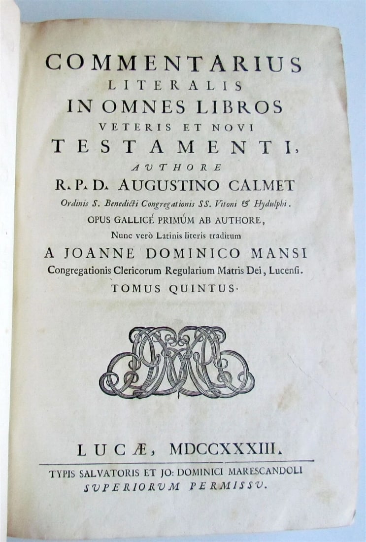 1733 BIBLE OLD TESTAMENT COMMENTARY by CALMET VELLUM FOLIO antique - 2