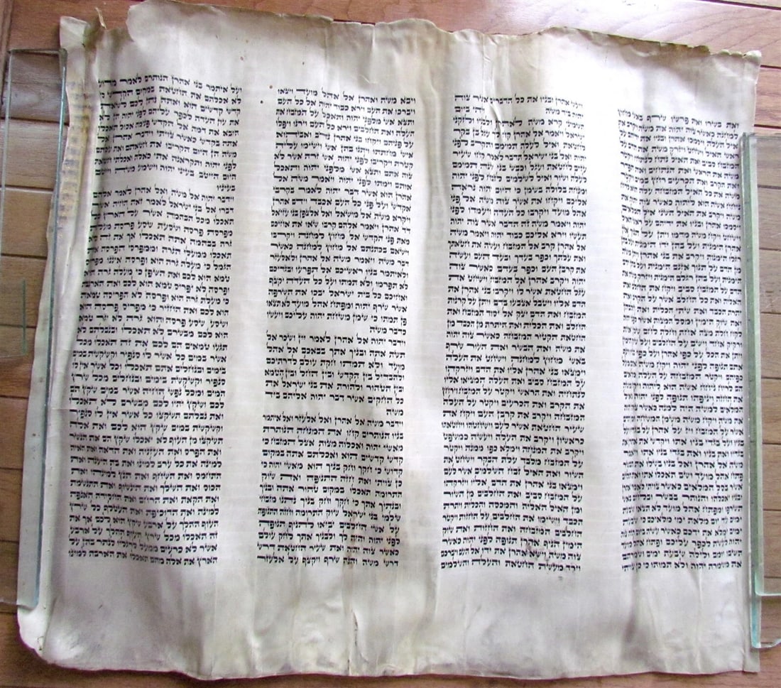 TORAH SCROLL FRAGMENT MANUSCRIPT VELLUM ANTIQUE BIBLE LEVITICUS 8:17-11:22 (1 of 5)