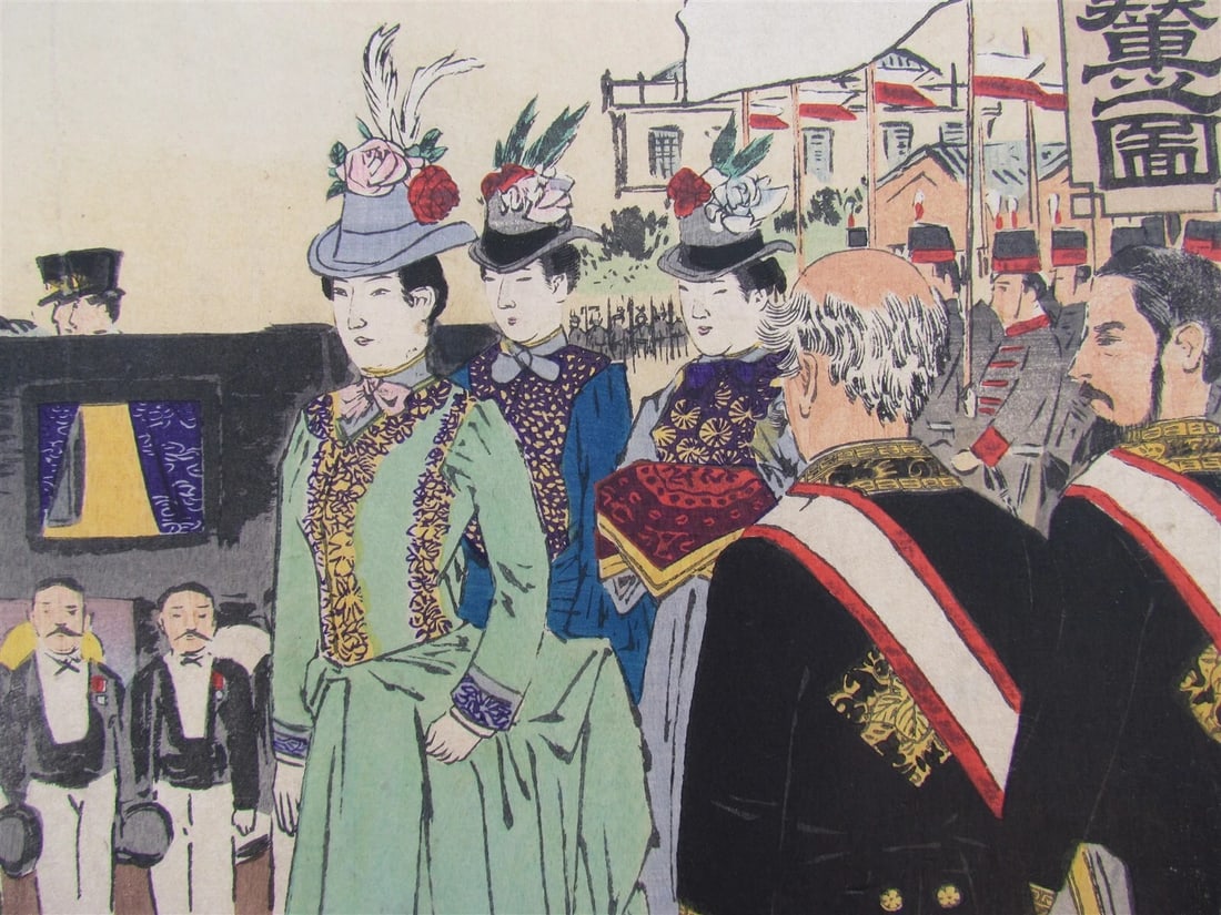 JAPANESE WOODBLOCK TRIPTYCH PRINT ANTIQUE by KOBAYASHI KIYOCHIKA 1895 MEIJI - 2