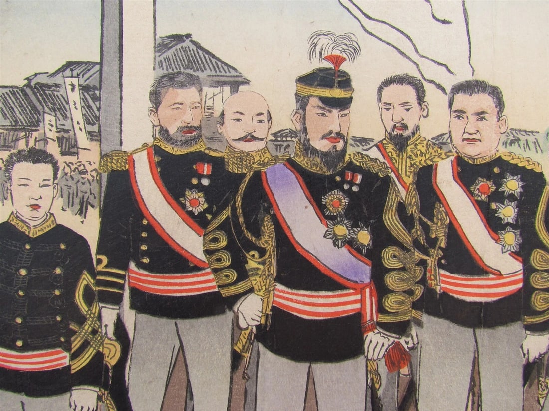 JAPANESE WOODBLOCK TRIPTYCH PRINT ANTIQUE by KOBAYASHI KIYOCHIKA 1895 MEIJI - 3