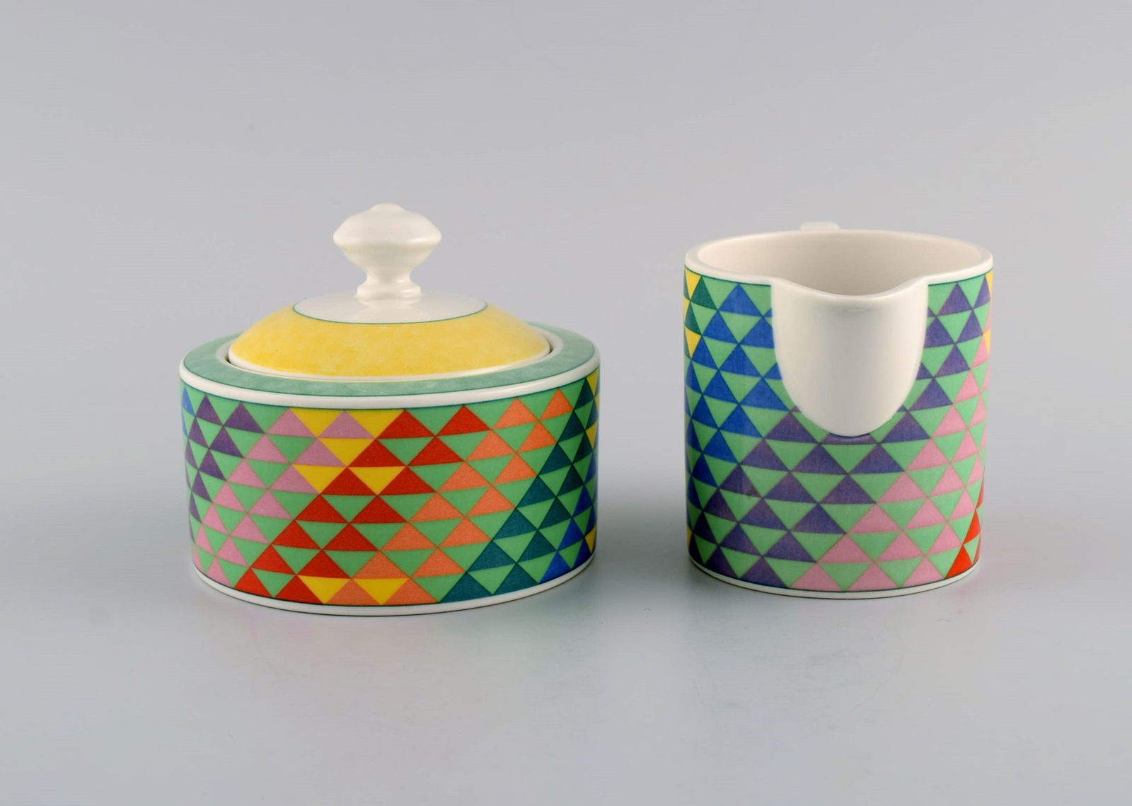 Gallo Design, Germany. Pamplona coffee pot, sugar bowl and creamer. Colorful decoration. Late 20th - 3