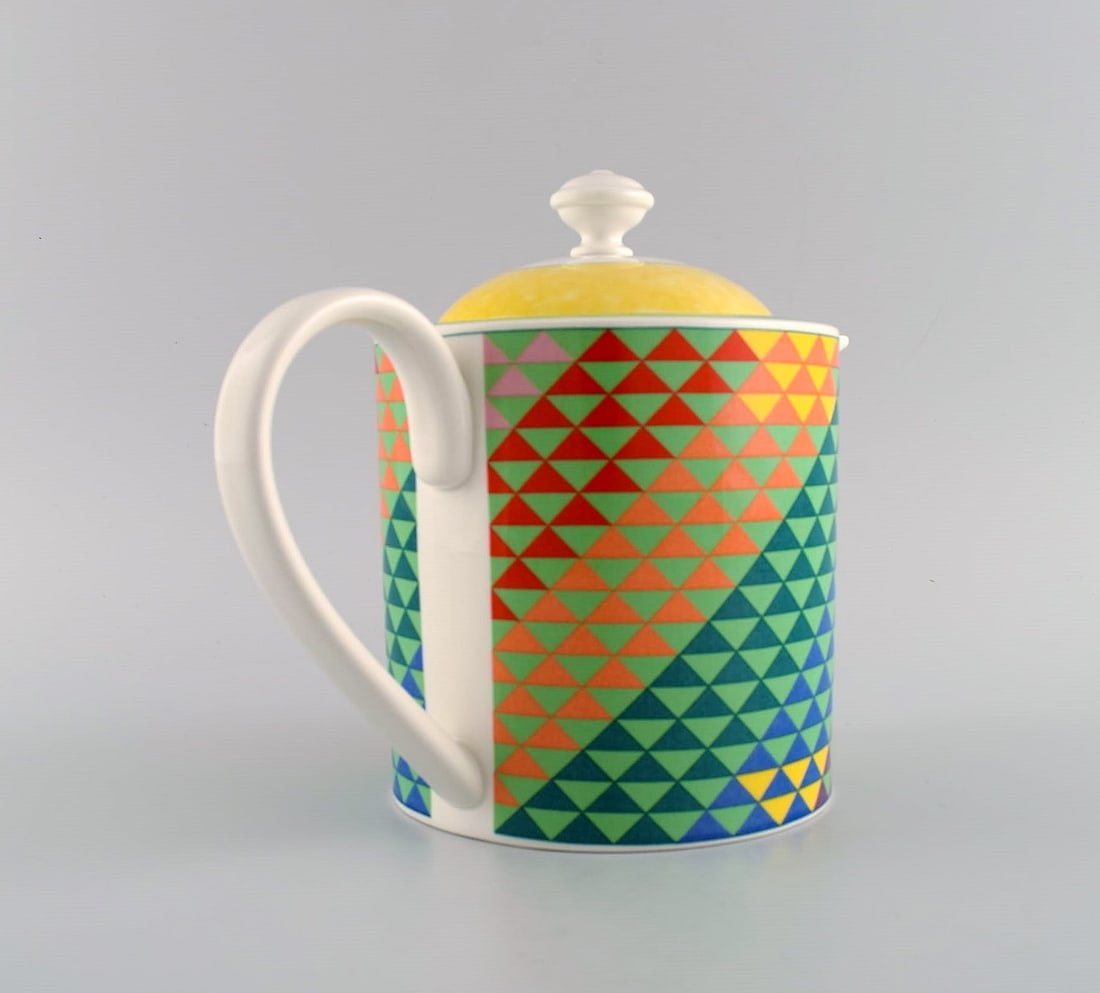 Gallo Design, Germany. Pamplona coffee pot, sugar bowl and creamer. Colorful decoration. Late 20th - 7
