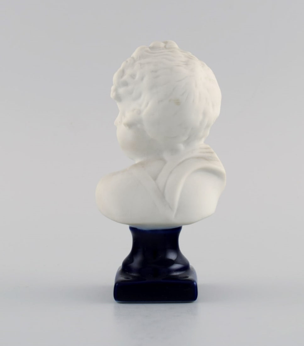 Limoges France. Biscuit child bust. Stand with dark blue glaze. Classic style. Early 20th century. - 4