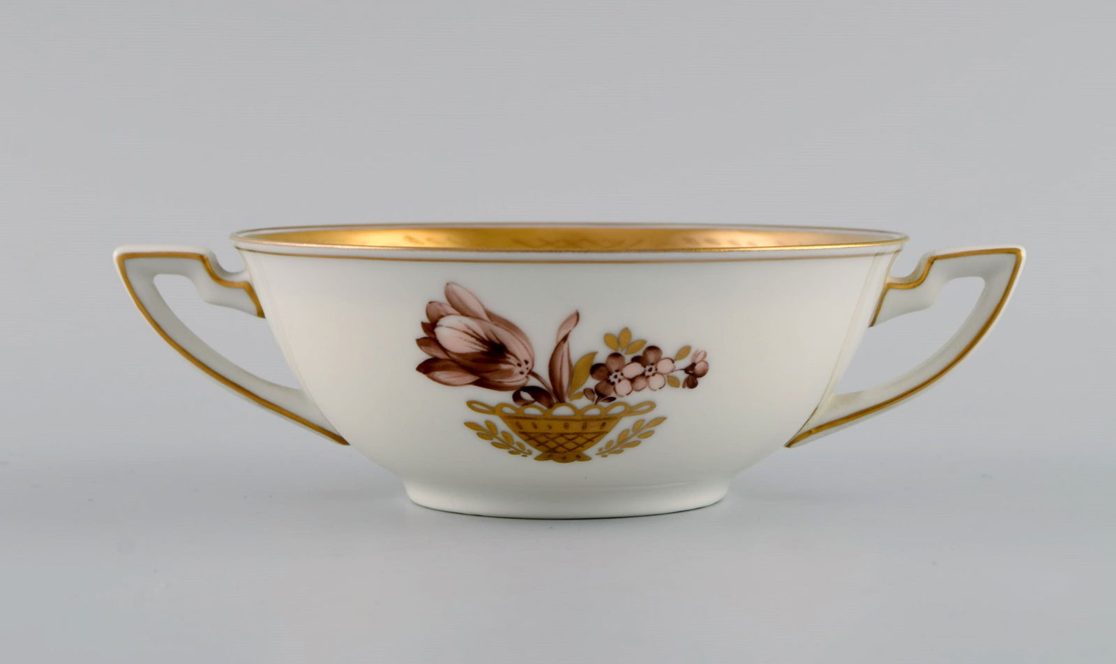 Twelve Royal Copenhagen Golden Basket bouillon cups with saucers. - 4