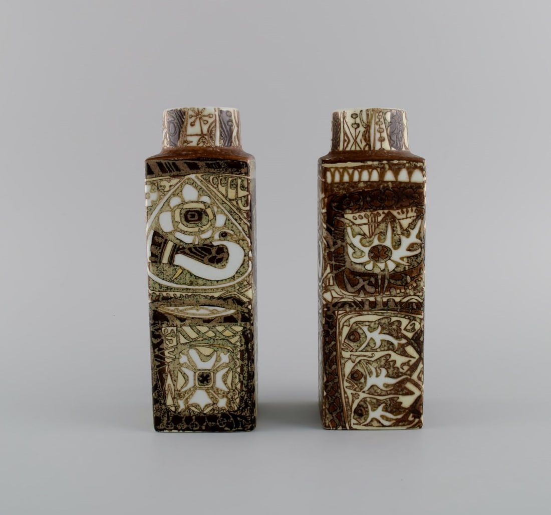 Nils Thorsson and Johanne Gerber for Aluminia, Royal Copenhagen. Two Baca vases decorated with birds - 3