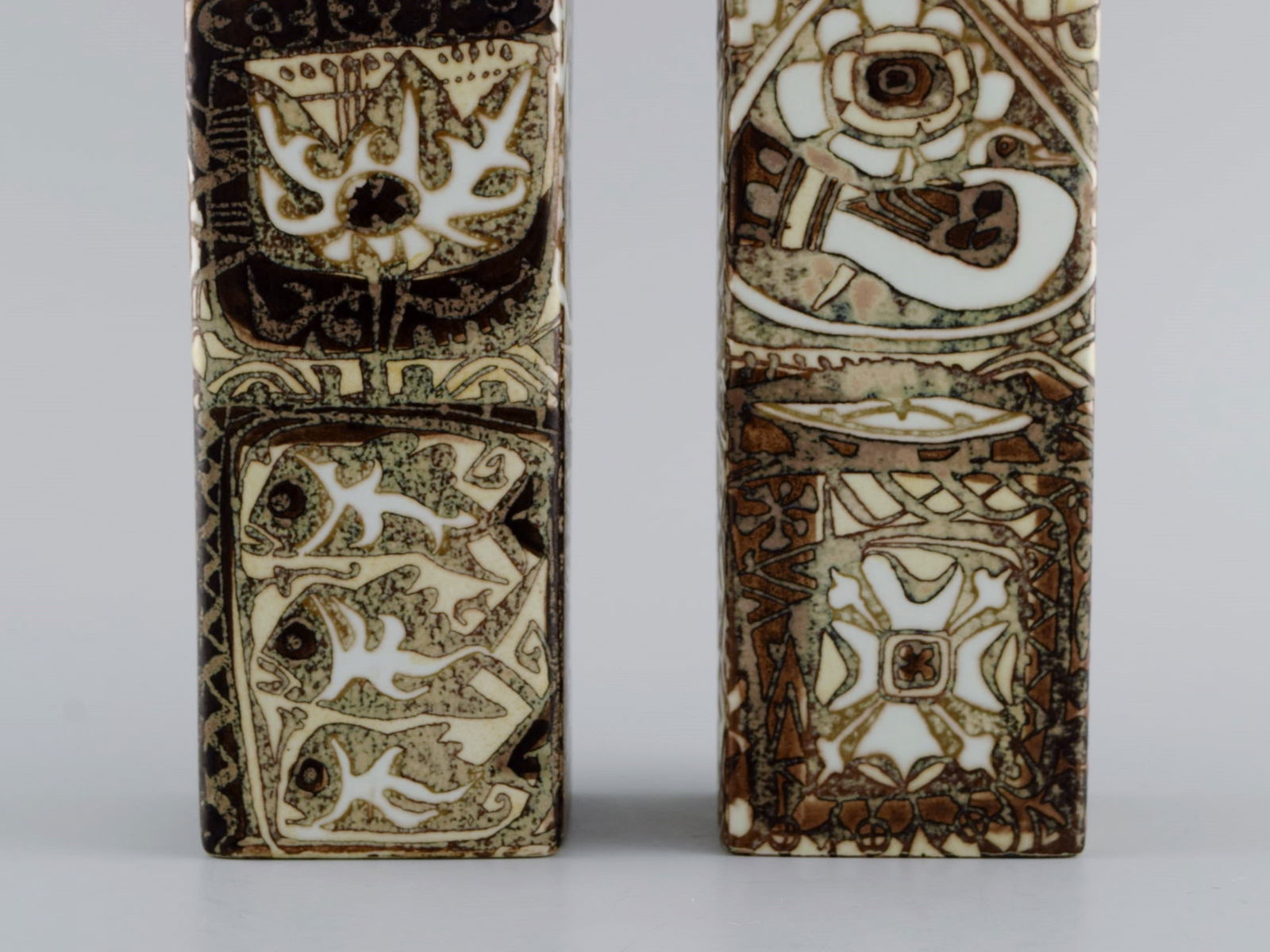 Nils Thorsson and Johanne Gerber for Aluminia, Royal Copenhagen. Two Baca vases decorated with birds - 6