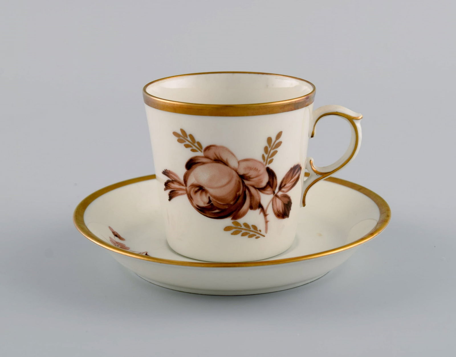 12 Royal Copenhagen Brown Rose mocha / coffee cups with saucers in hand-painted porcelain with - 3