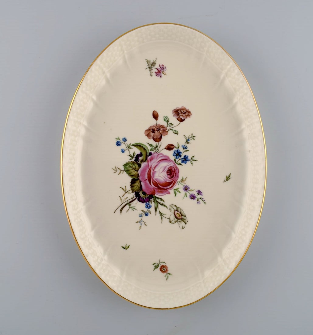 Three Royal Copenhagen Frijsenborg dishes in hand-painted porcelain with flowers and gold edge. - 3