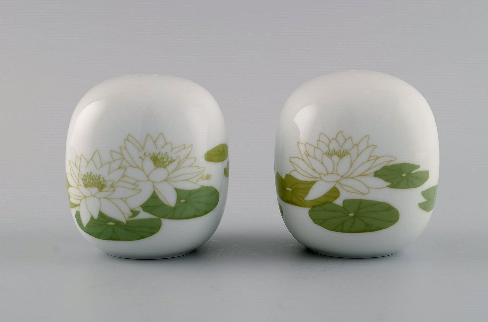 Timo Sarpaneva for Rosenthal. Rare salt / pepper set in porcelain decorated with water lilies. 1970s (1 of 6)