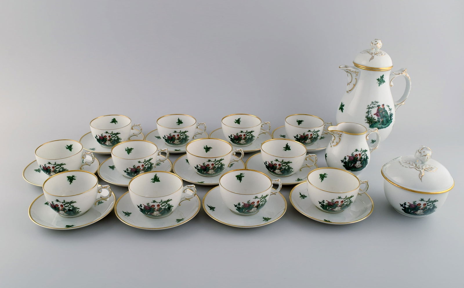 Fürstenberg, Germany. Porcelain coffee service for twelve people. Romantic scenes and gold (1 of 10)