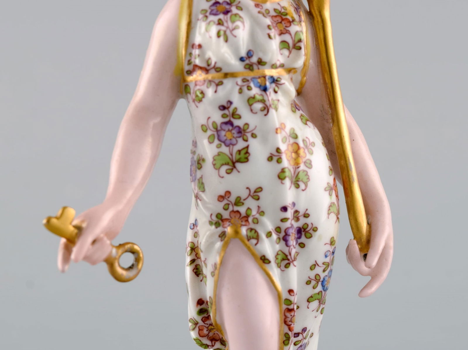 Meissen, Germany. Rare hand-painted porcelain figure. Queen with crown, key and scepter. Late 19th - 3