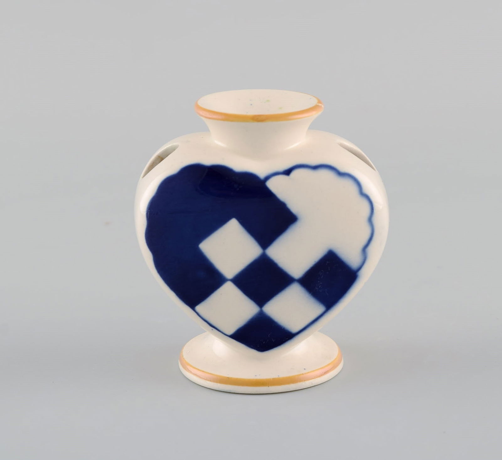 Aluminia Christmas heart vase / candle holder in blue faience. - 2