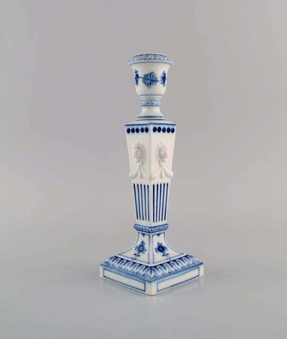 Two Royal Copenhagen Blue Fluted Plain candlesticks with lion heads. Dated 1969-1974. Model number - 3