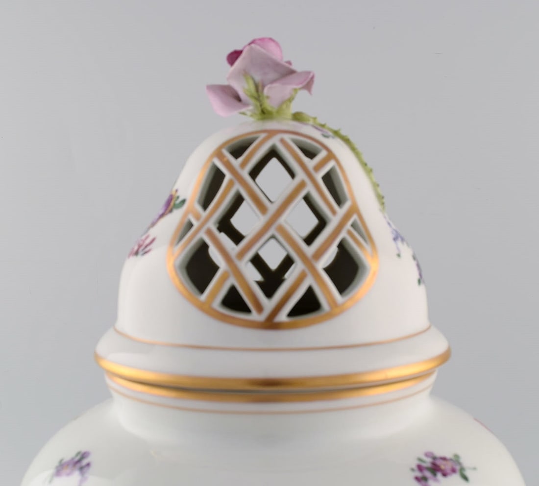 Large antique Dresden ornamental vase in hand-painted porcelain. Flowers and gold decoration. Rose - 6