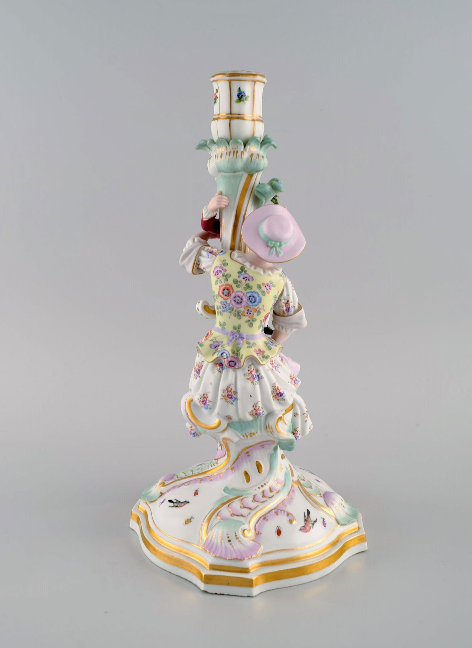 Antique Meissen candlestick in hand-painted porcelain. Mother and boy with flowers. Late 19th - 4