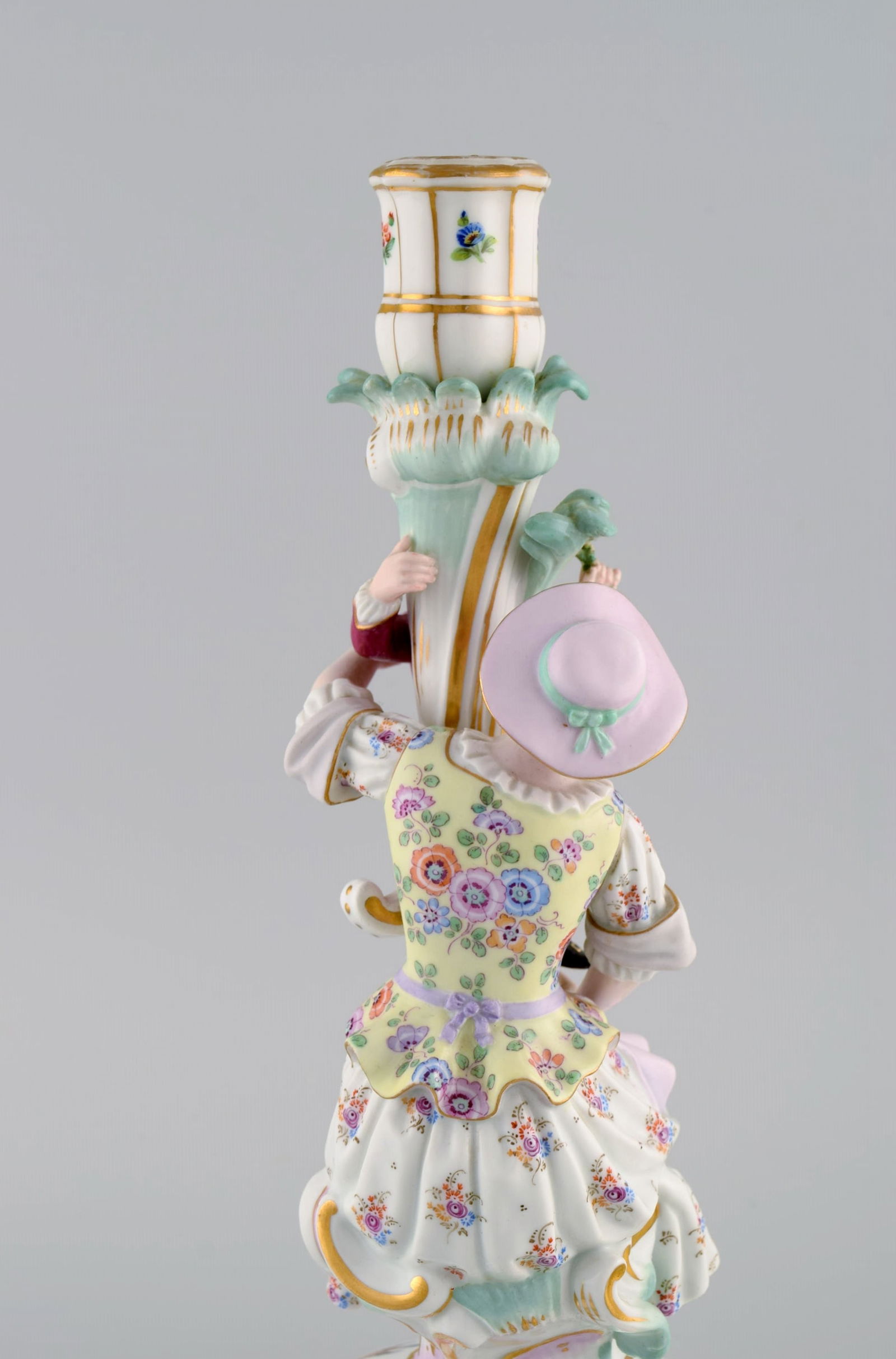Antique Meissen candlestick in hand-painted porcelain. Mother and boy with flowers. Late 19th - 5