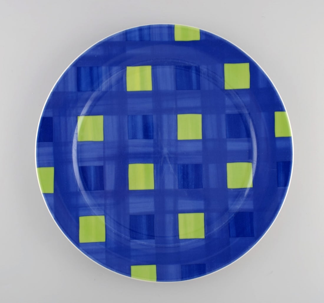 Rosenthal Designers Guild. Orchard Collection. Large porcelain cover plate. Green squares on blue - 2