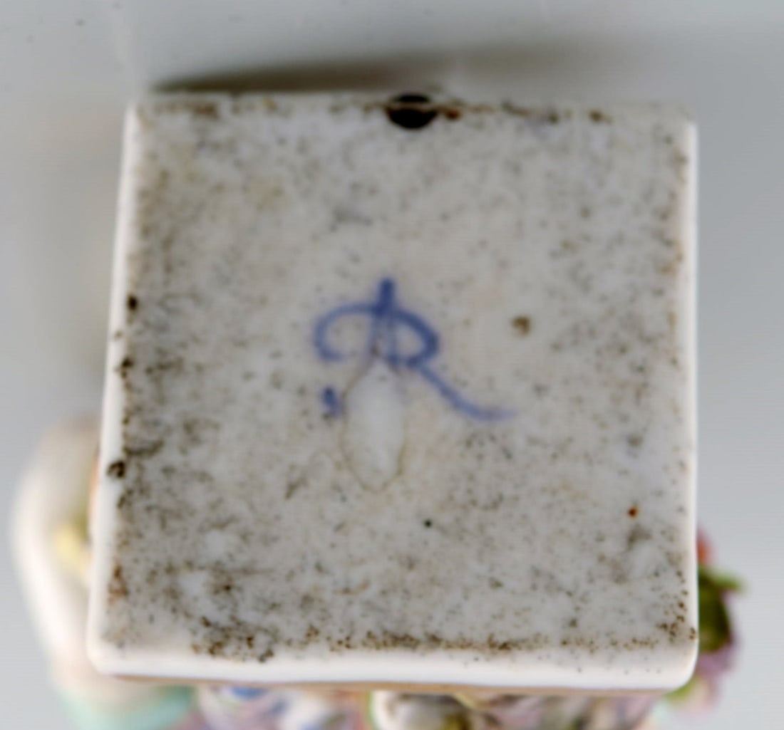 Augustus Rex, Germany. Antique hand-painted porcelain figure. Girl with flowers and fruit. 19th - 7