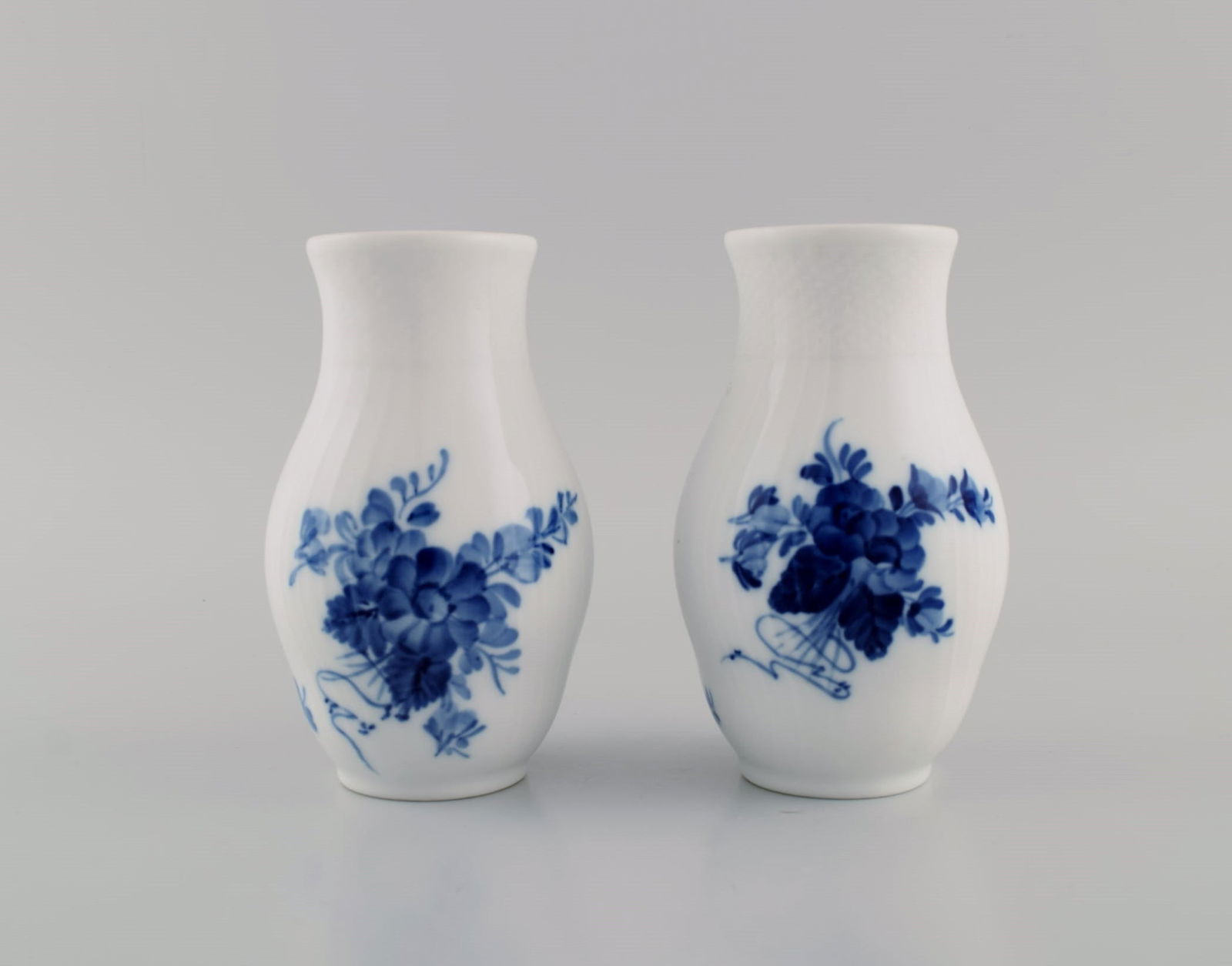 Two Royal Copenhagen Blue Flower Curved vases. Model number 10/1803. Dated 1980-84. - 2