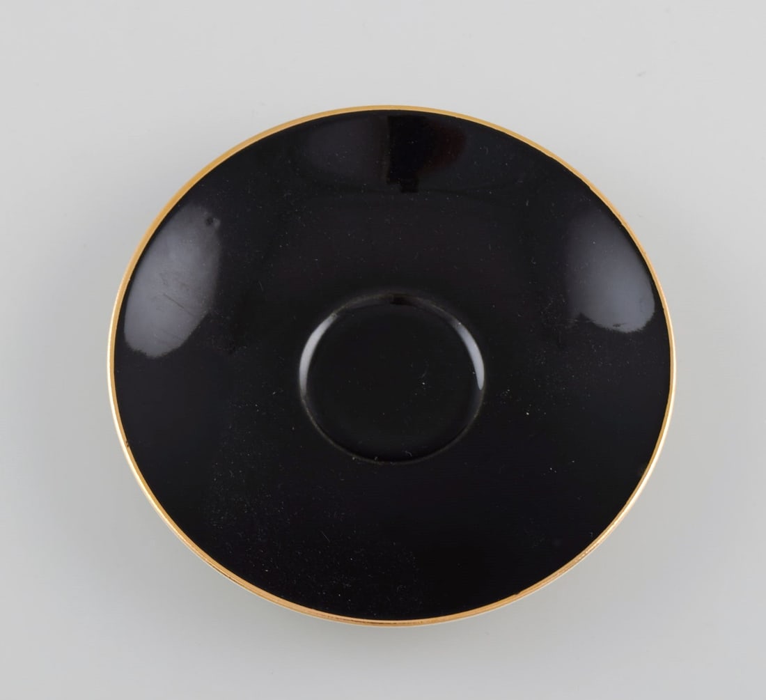 Royal Copenhagen / Aluminia Confetti mocha cup with saucer and sugar bowl in black glazed faience - 4