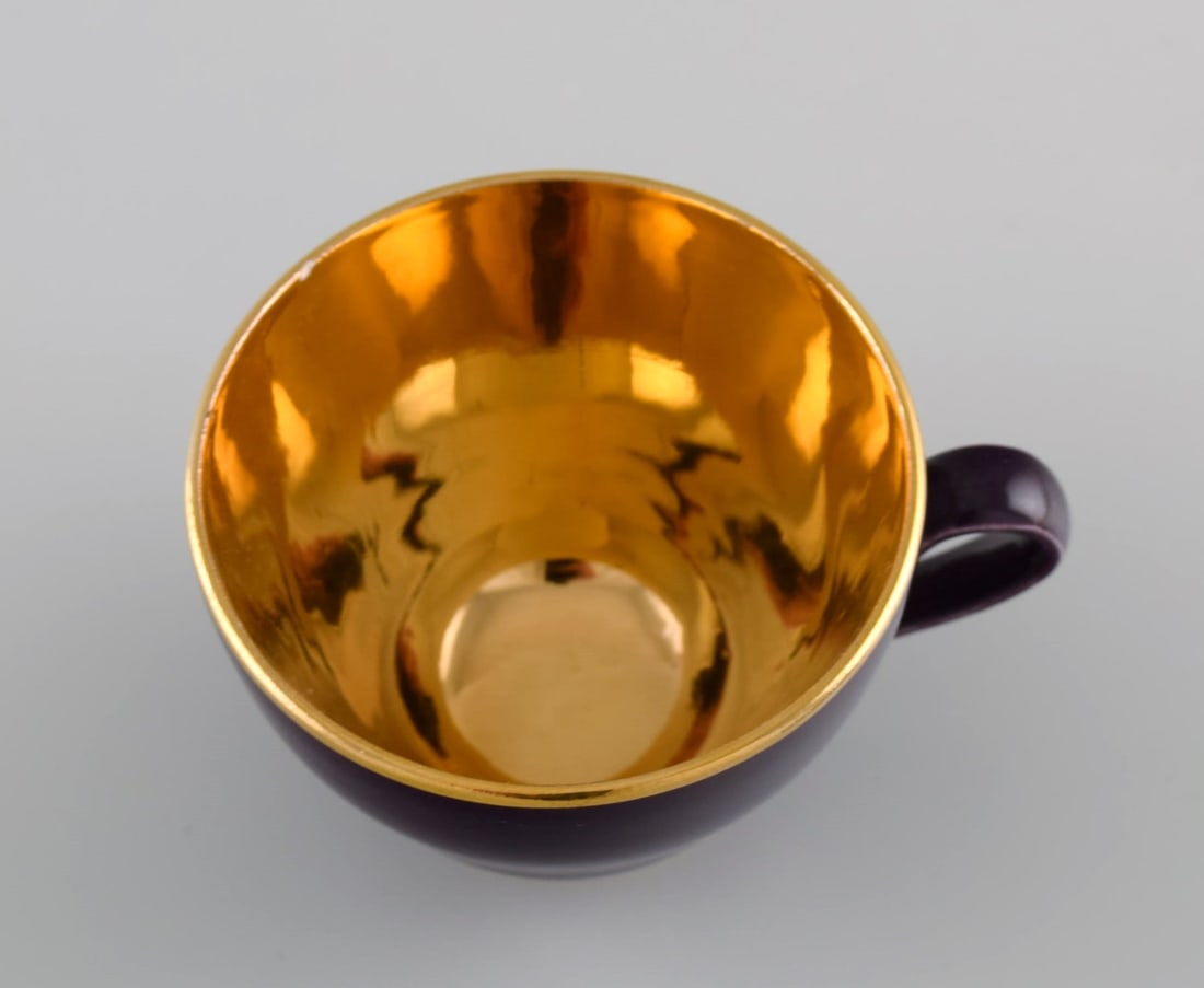 Three Royal Copenhagen / Aluminia Confetti mocha cups with saucers in purple glazed faience with - 5