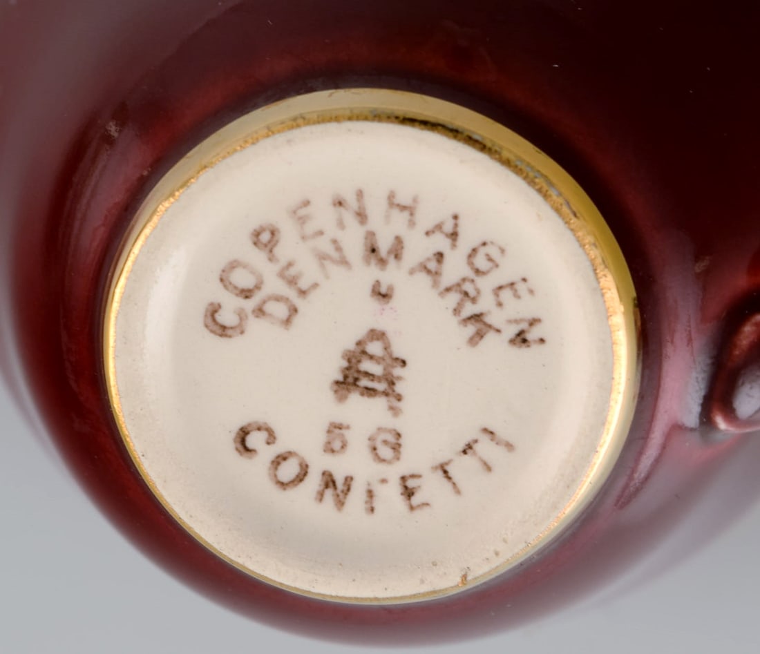 Four Royal Copenhagen / Aluminia Confetti mocha cups with saucers in glazed faience with interior - 6