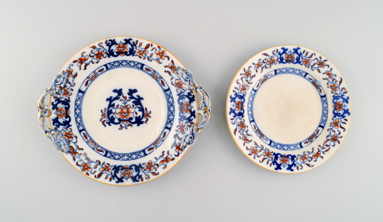 Mintons, England. Two antique plates in hand-painted faience. Chinese style, early 20th century. (1 of 4)