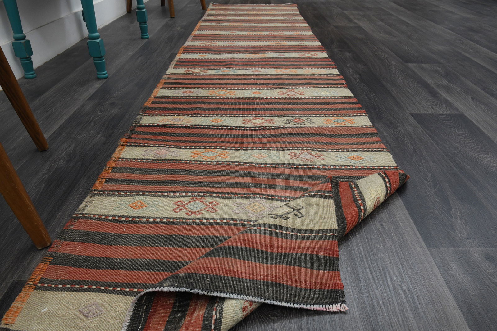 2.5x11.2 ft, FLATWEAVE KILIM RUNNER - 5