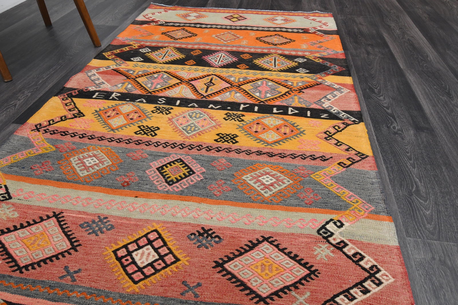 3.7x12.5 ft, TURKISH KILIM Runner - 3